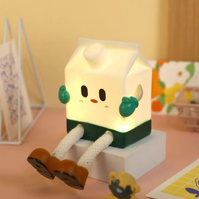 创意卡通摆件卧室睡眠氛围送女生闺蜜超萌存钱罐礼物 q版牛奶盒小夜灯