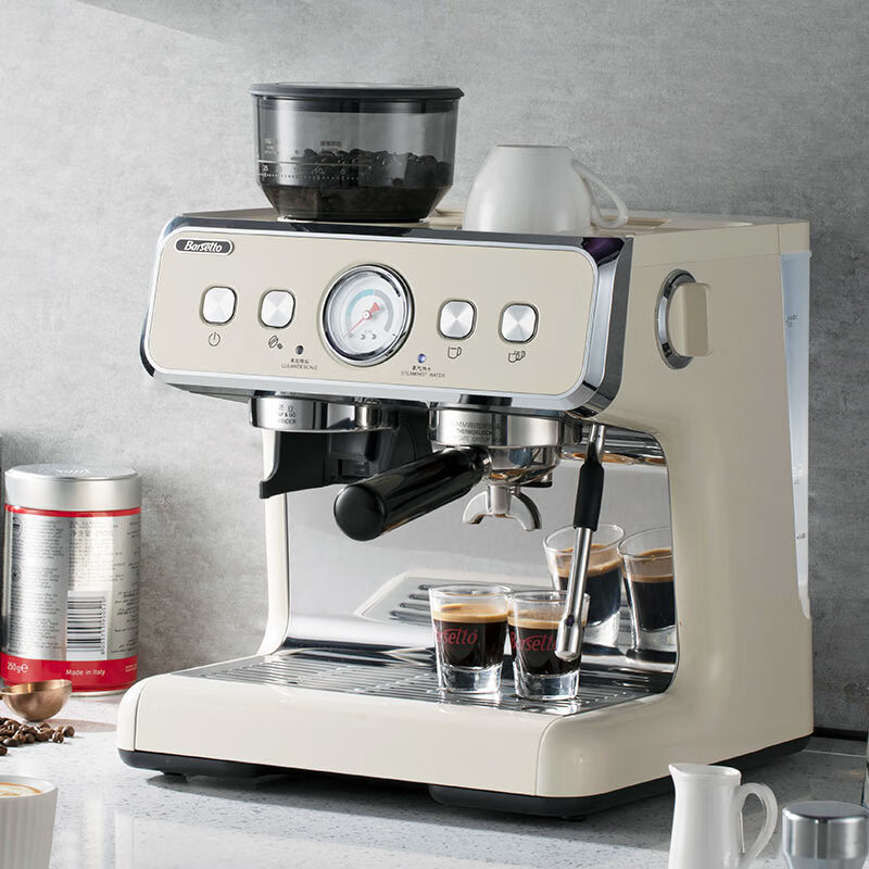 Barsetto意大利百胜图BAE02二代研磨咖啡机双锅炉双泵意式咖啡机半自动咖啡机带现研磨豆一体奶茶店小商用 BAE02（白色） 经济型震动泵