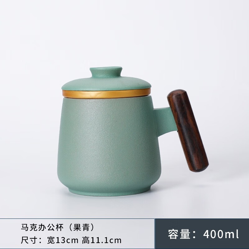 邻匠陶瓷马克杯木柄带盖过滤泡茶水杯大容量办公杯 果青 A 400ml属于什么档次？