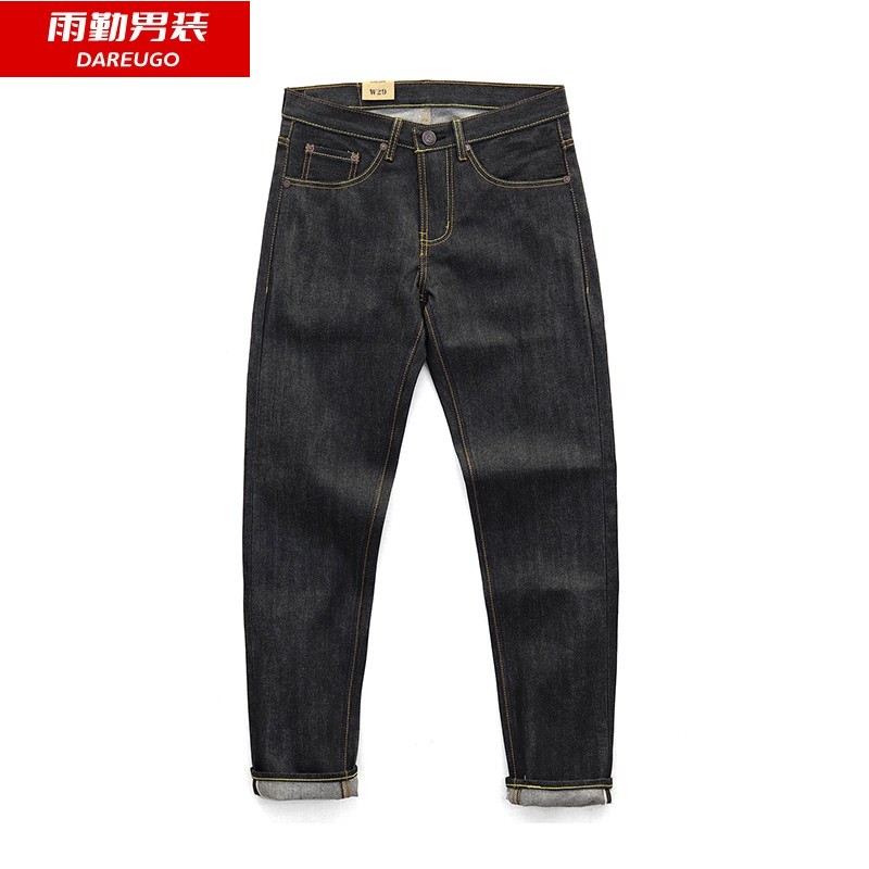 赤耳原牛复古重磅直筒修身裤子男原浆养牛裤丹宁牛仔裤男 黑色 29