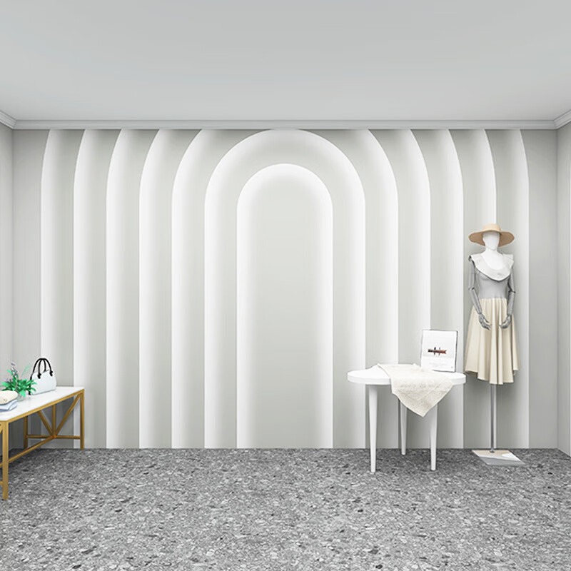 仁聚益3d轻奢拱门造型墙布美容院服装店高级感墙纸女装直播间背景墙