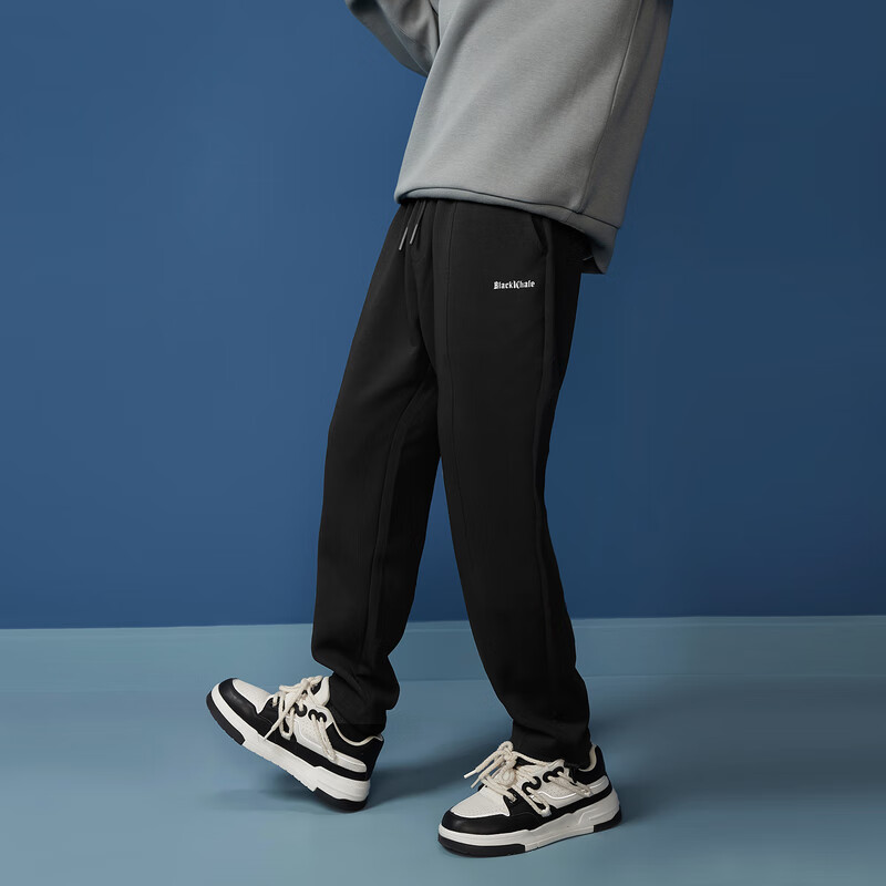 黑鲸宽松直筒休闲裤男抽绳松紧裤男裤子男两色可选 黑色12 175/84A