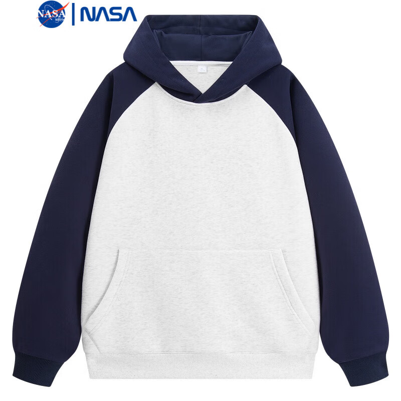 NASAMITOO连帽拼色卫衣男2024秋季新款宽松休闲简约百搭上衣 麻灰 L