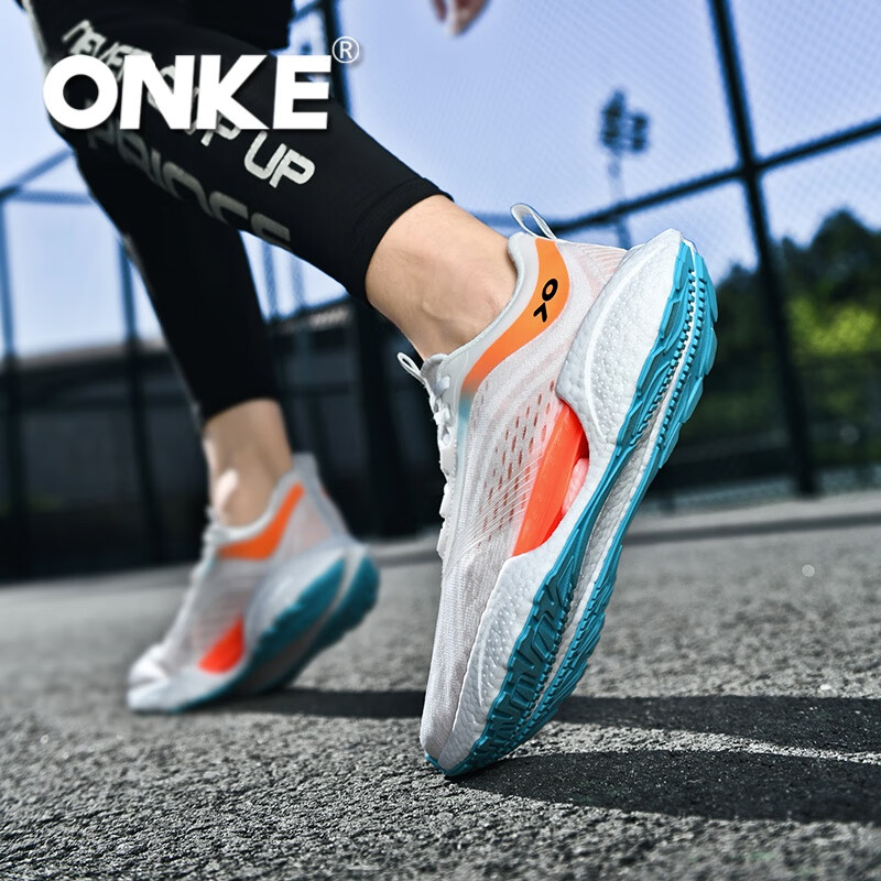 ONKE氢跑科技高弹爆米花跑步男女鞋夏季网面鞋轻便透气慢跑大码运动鞋 元气橙 38
