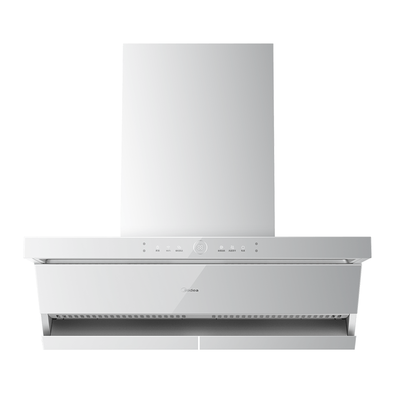 美的（Midea）抽吸排油烟机家用顶侧双吸23风量大吸力超薄近吸7字型排油烟机新静吸白色奶油风烟机DA6-W