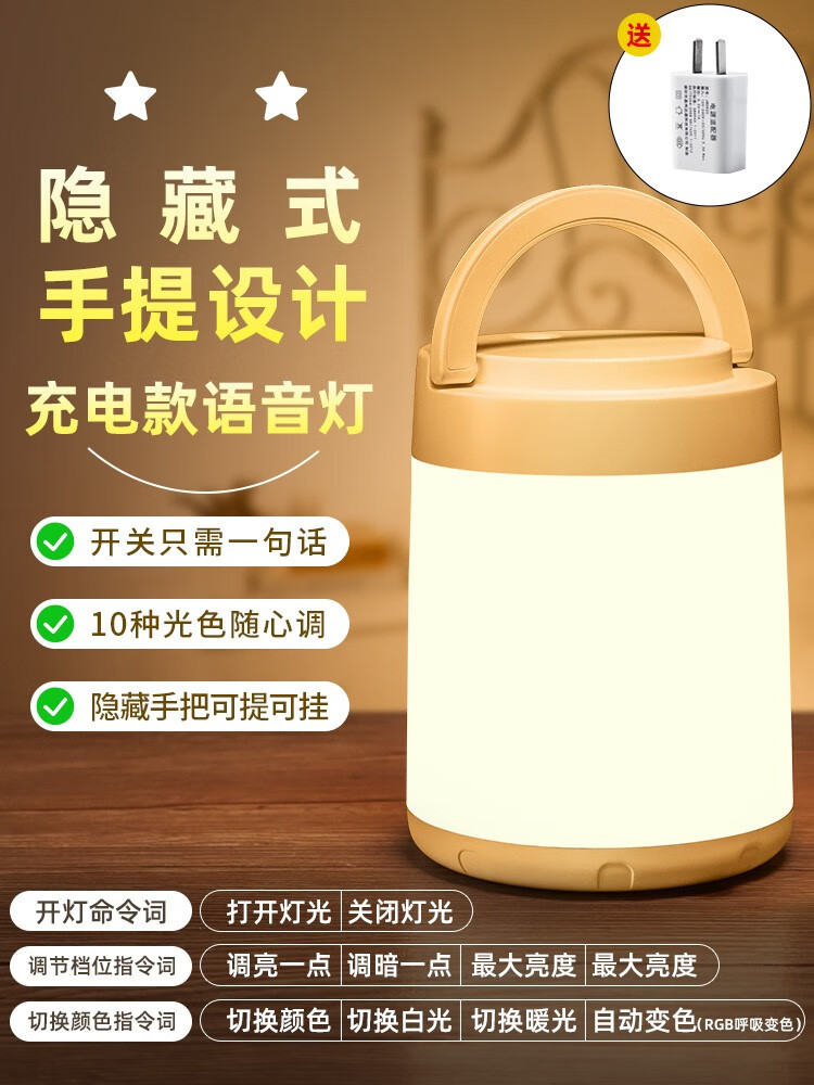 手提小夜灯卧室床头护眼儿童台灯悬挂宿舍床上用学习专用挂灯吊灯 升级语音款配充电头5档亮度10档