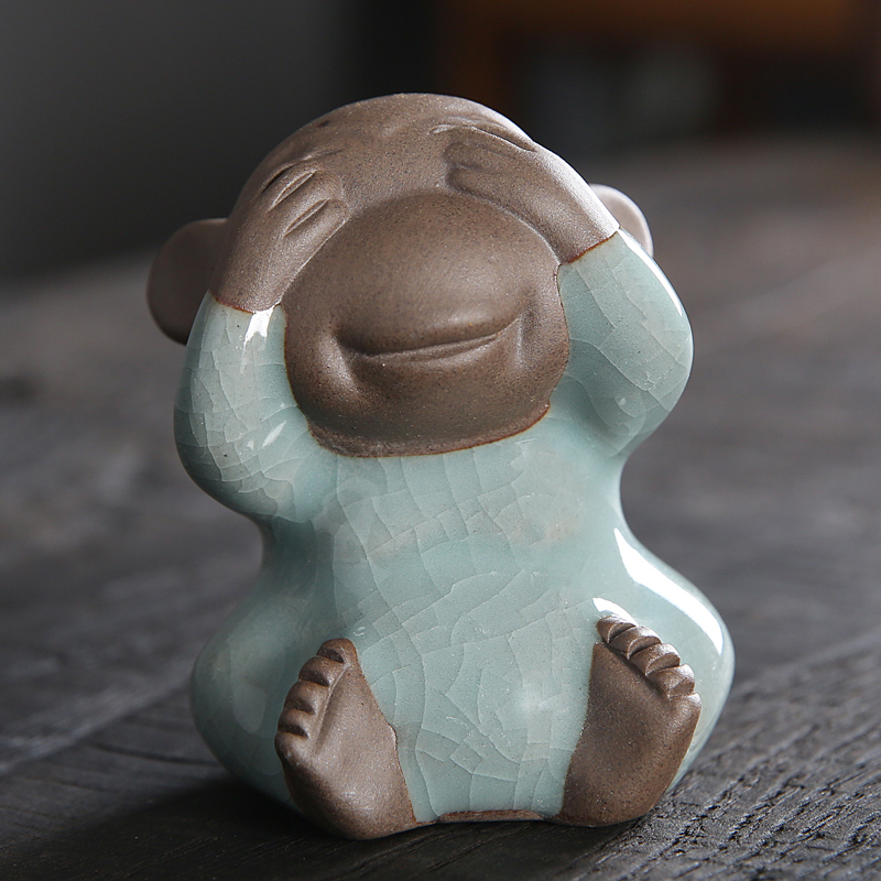 陶瓷摆件开片可养茶盘茶玩书房玄关桌面可爱家居装饰品摆件 非礼勿视