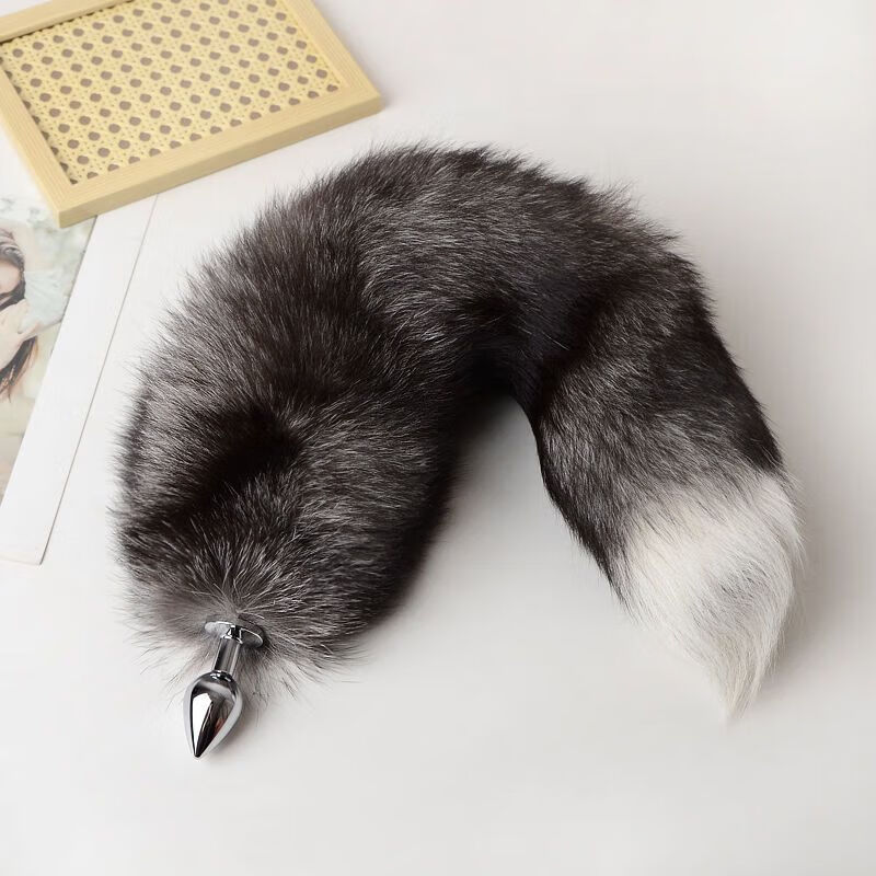 真毛蓬松狐狸尾巴情趣肛塞可拆卸宿舍用品男女通用插件 银狐尾巴40cm