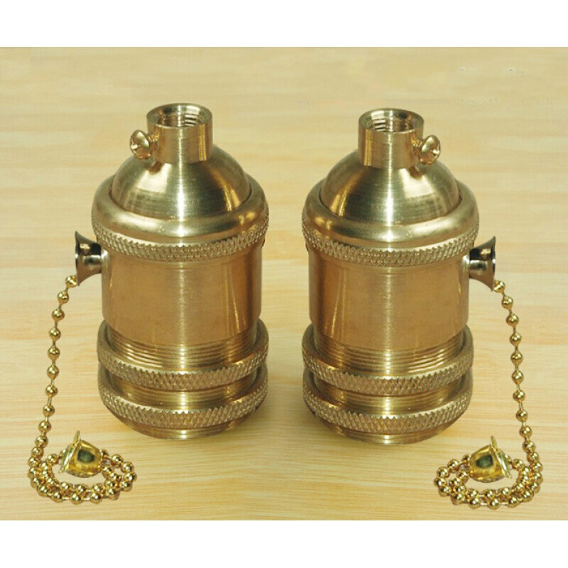 e26美规灯头e27纯 铜全牙带双环爱迪生台吊灯头 纯铜灯头 a款