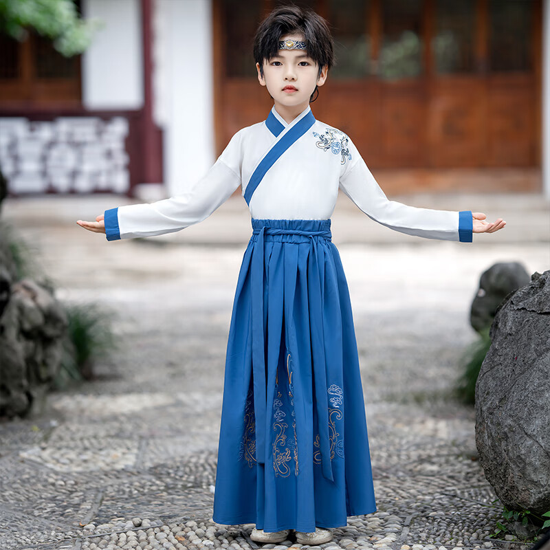 孩童小黄鸭男童汉服夏季小男孩童装春秋演出服古风宋制唐装儿童新款
