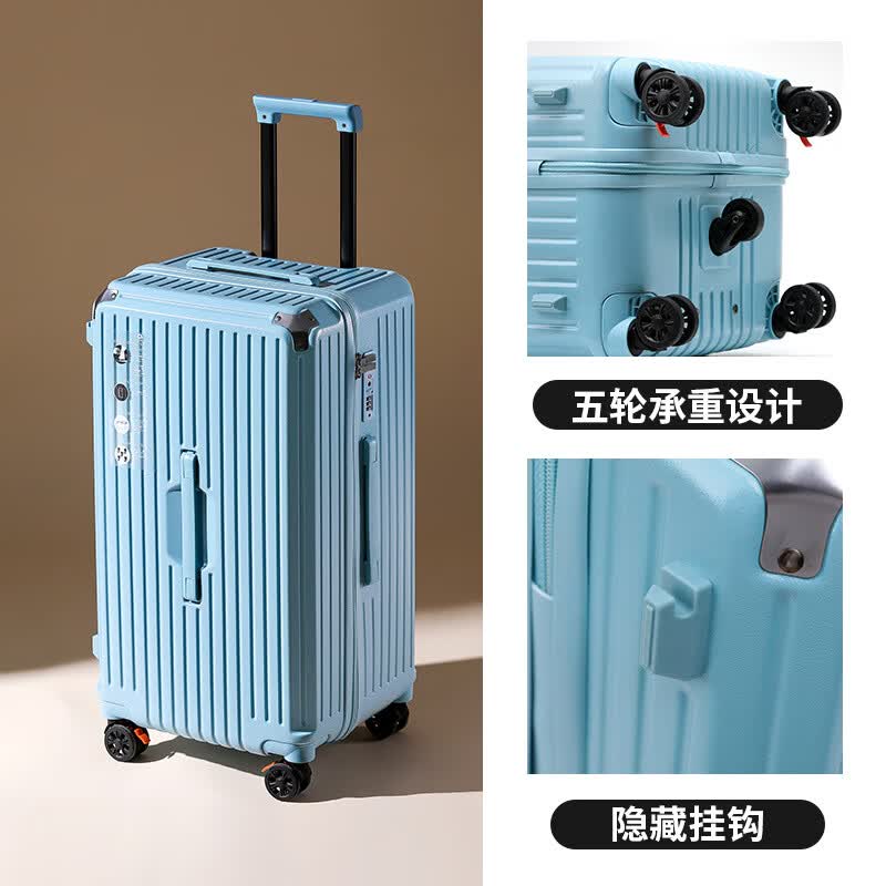 拉杆箱大容量28吋行李箱女减震刹车万向轮密码旅行箱子 冰川蓝-弹簧