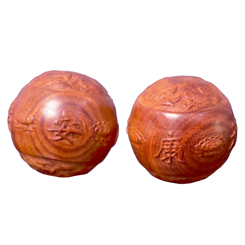 莆匠 紫檀木雕健身球手握手玩保健球手球练手球木质把玩件 送老人生日礼物祝寿礼品送爸爸送长辈送爷爷礼物 球面雕刻 (福寿安康) 一对礼盒套装