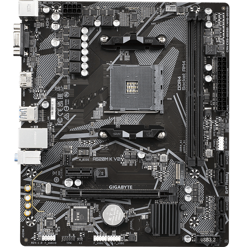 技嘉（GIGABYTE）A520M K V2主板支持CPU 5600G57005800 3600 AMD A520 Socket AM4