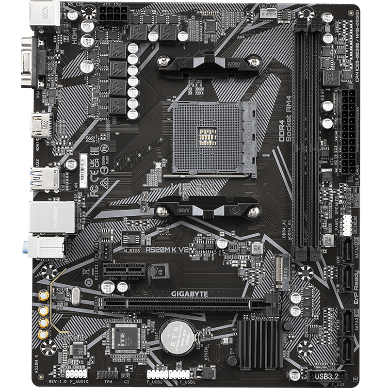 GIGABYTE 技嘉 A520M K V2主板支持CPU 5600G57005800 3600 AMD A520 Socket AM4