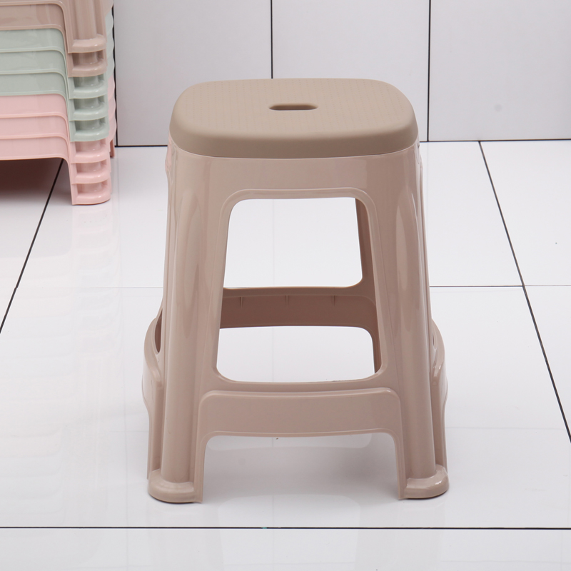 卡苏塑料凳子 板凳加厚双色凳防滑椅子浴室凳高凳 大号卡其色 高46cm