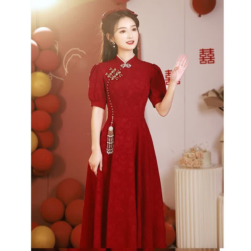 塞德勒（SAIDELE）中式敬酒服新娘2023新款订婚旗袍高端大气轻奢结婚礼服平时可穿 酒红色 M (建议96-105斤)高性价比高么？