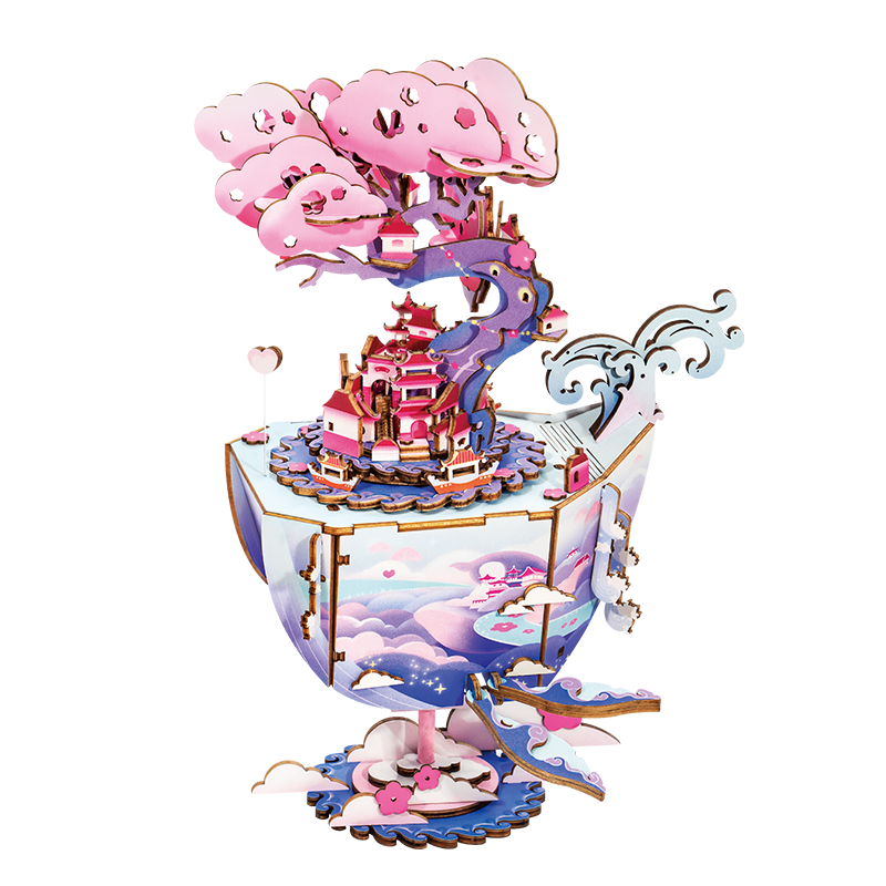 若態(tài)手工diy八音盒木質(zhì)3d立體拼圖古風(fēng)國潮音樂(lè )盒拼裝積木新年禮物 AMU06X游云鯨夢(mèng) 古風(fēng)音樂(lè )盒