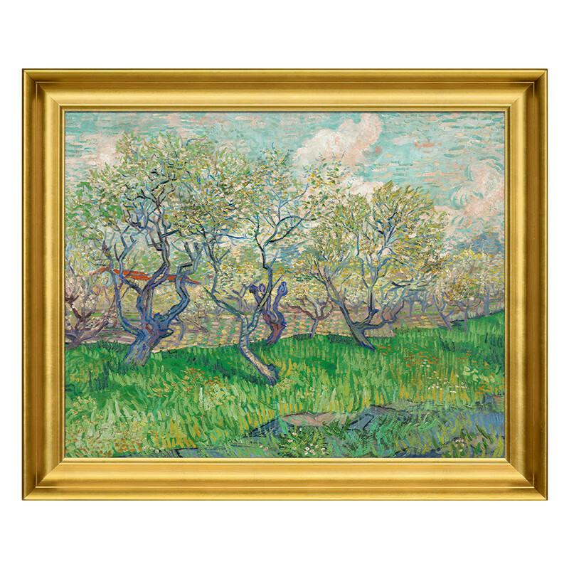 艺海识真梵高《盛开的果园》复制油画博物馆级超清复刻复古框现代装饰