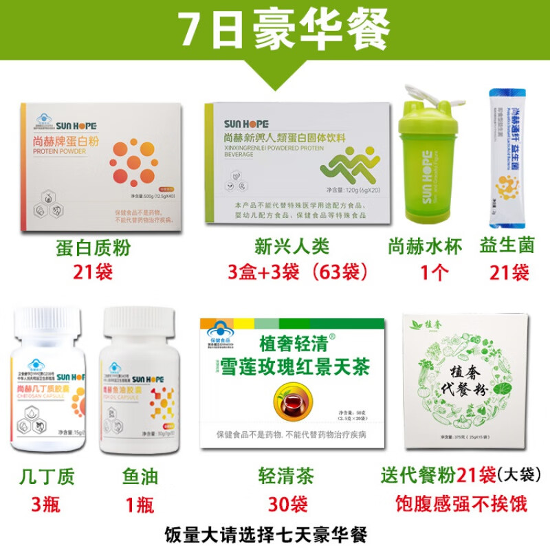 尚赫辟谷餐送杯子 茶+幾丁質(zhì)+酵素+魚(yú)油+蛋白質(zhì)粉 7天豪華餐