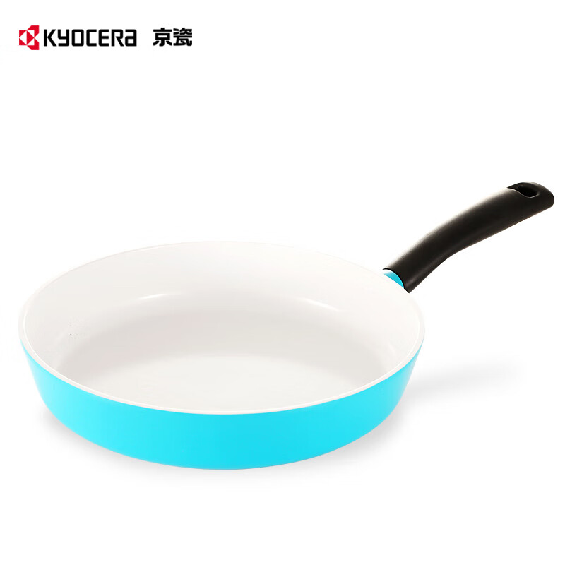 京瓷(KYOCERA)炒锅平底锅不粘锅天然陶瓷0氟无0涂层炒菜锅煎锅电磁炉燃气灶厨房 天空蓝煎锅【陶瓷不粘健康0氟】 28cm