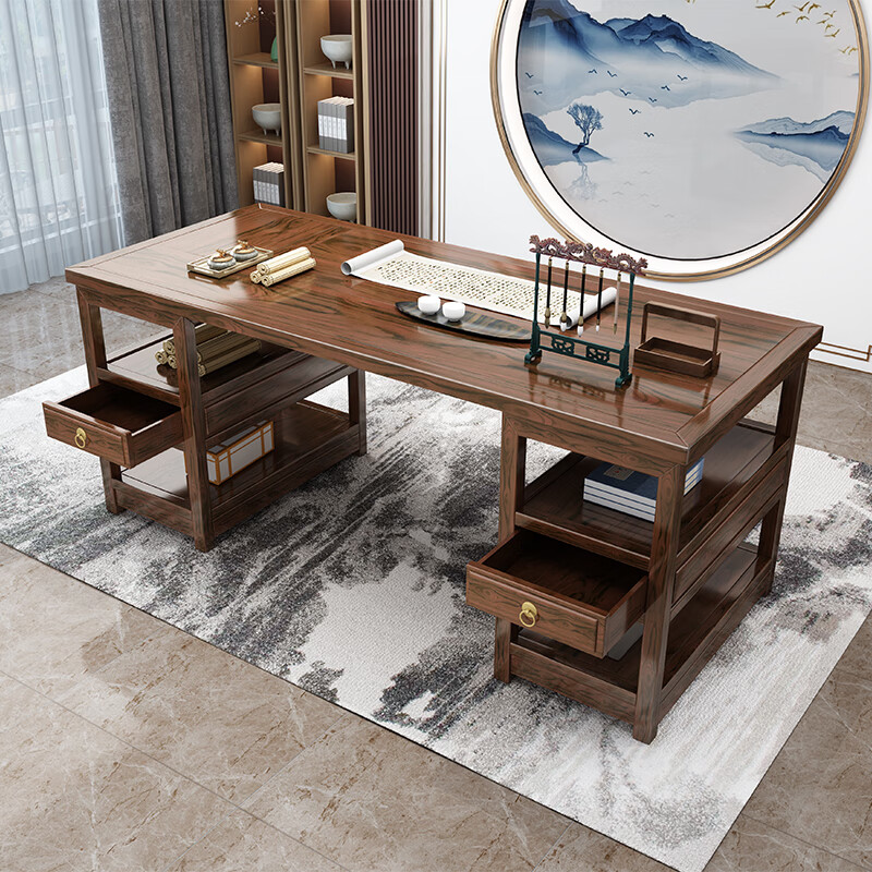 子梦零木新中式实木书法桌榆木简约办公写字台禅意书房家用轻奢书画桌