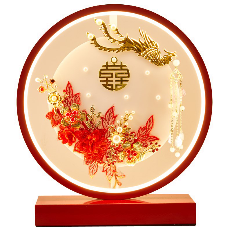 结婚礼物台灯卧室床头灯婚房新娘陪嫁灯婚庆红色创意长明灯订婚乔迁新婚礼物灯送闺蜜 鸾凤和鸣红色 按钮开关