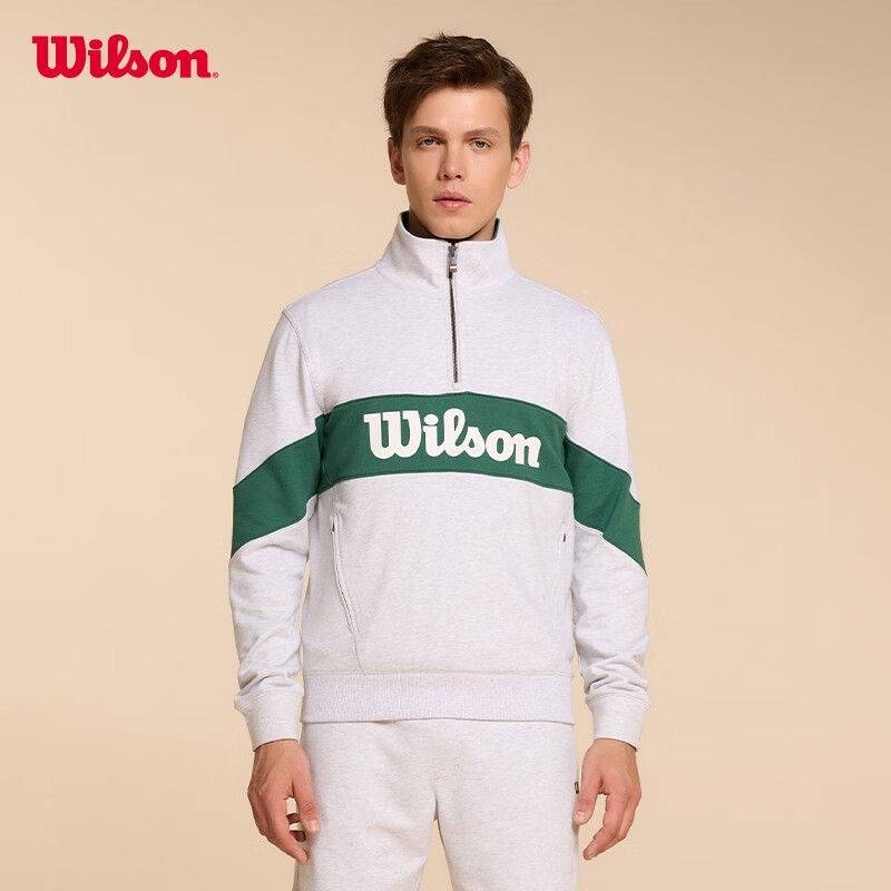 威尔胜(wilson)官方男女同款中性立领半拉链logo撞色针织长袖上衣宽松