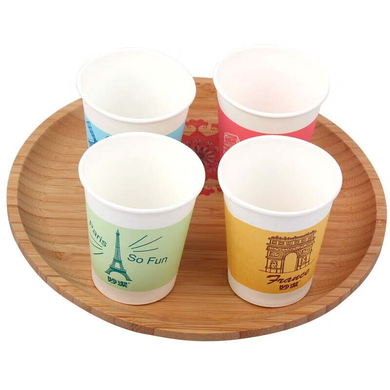 妙洁 一次性纸杯 商务杯子世界风情杯 250ml*80只装 一箱（24包，共1920只）