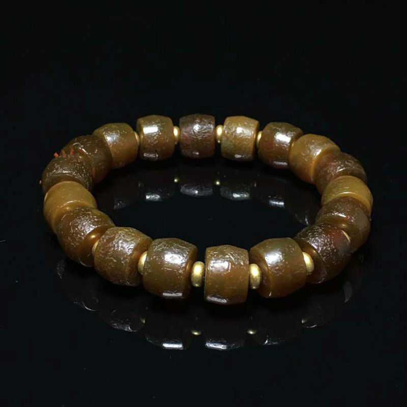 蝶灿 玛瑙仿古老珠子 糖色老古玩糖球 橘皮纹古玩佛珠手链配珠配饰 图