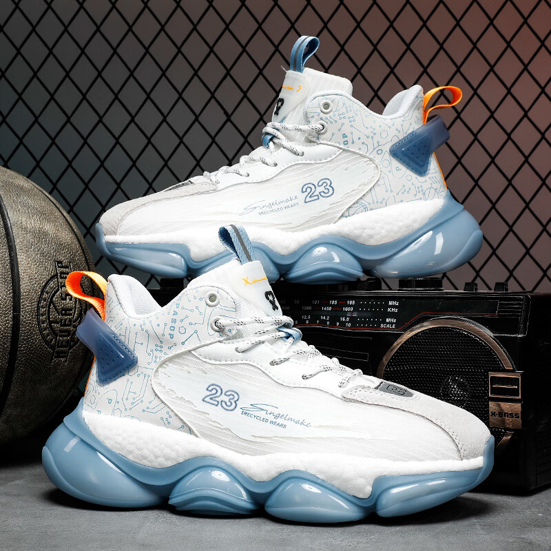 布艺庭高帮男鞋夏季青少年跑步耐磨运动实战篮球潮鞋增高老爹休闲aj