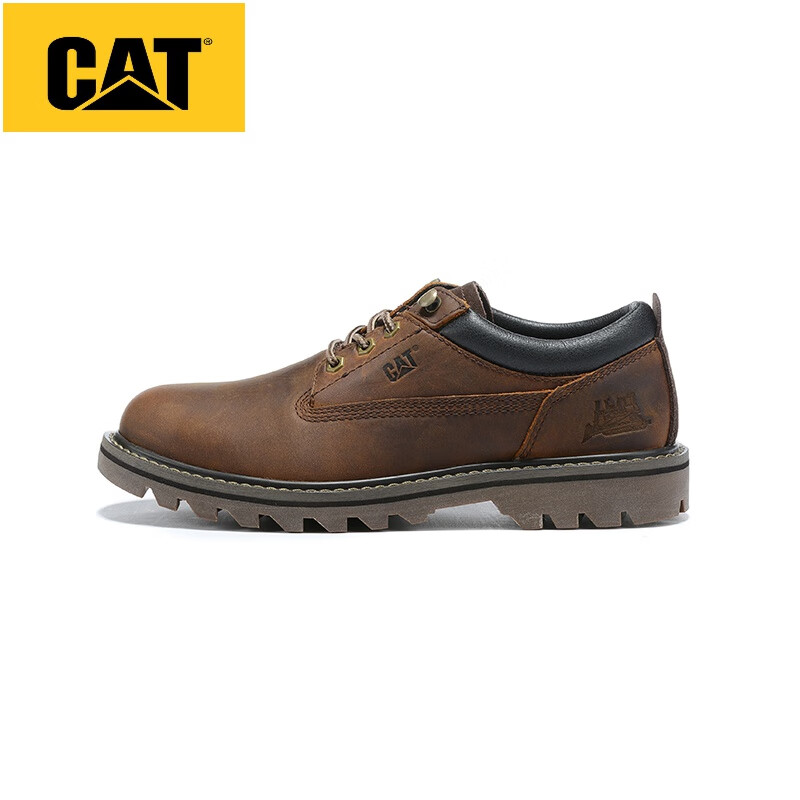 卡特彼勒(cat)男鞋低帮中帮马丁靴卡特工装鞋圆头系带春秋大头鞋 咖色