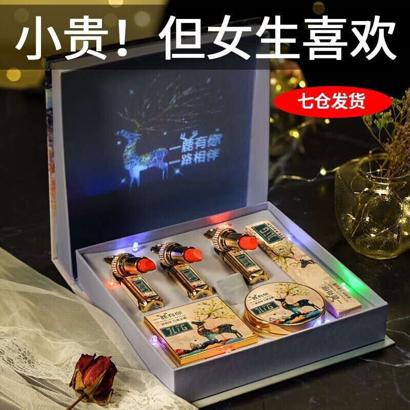 JLIG圣诞节生日礼物网红款全套化妆品口红礼盒套装送女生朋友老婆闺蜜 一鹿有你（开盖投影亮灯响音乐）