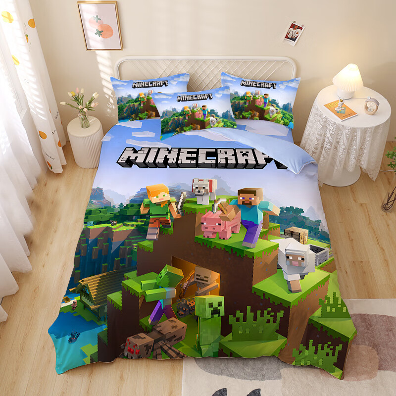 oloey卡通儿童床上用品四件套15床我的世界动漫游戏周边床单三四件套
