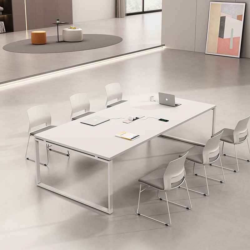 百媛带插座白色会议桌长桌简约现代小型会议室培训洽谈桌椅1.
