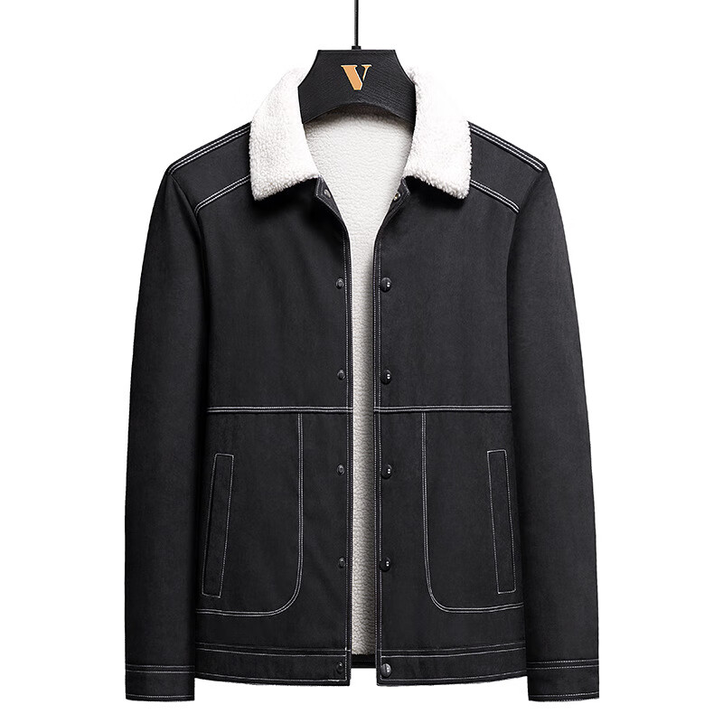 蒙口徒弟新款羊羔绒男士外套冬季加厚保暖中老年爸爸装加绒休闲夹克男