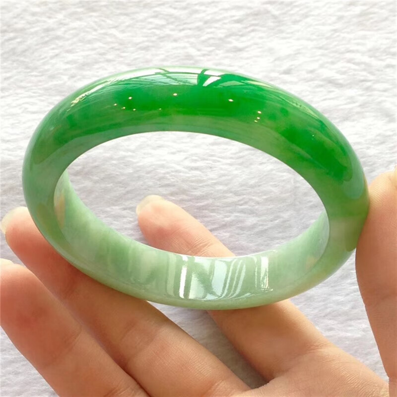 韩生生老坑冰糯种翡翠手镯女款正圈阳绿飘花绿圆条女款玉石镯子 颜色