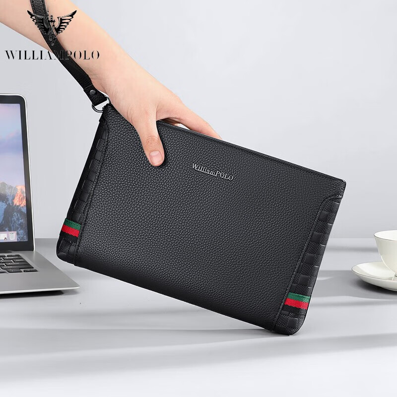 williampolo英皇保罗大容量手拿包男士信封包真皮手包牛皮休闲手