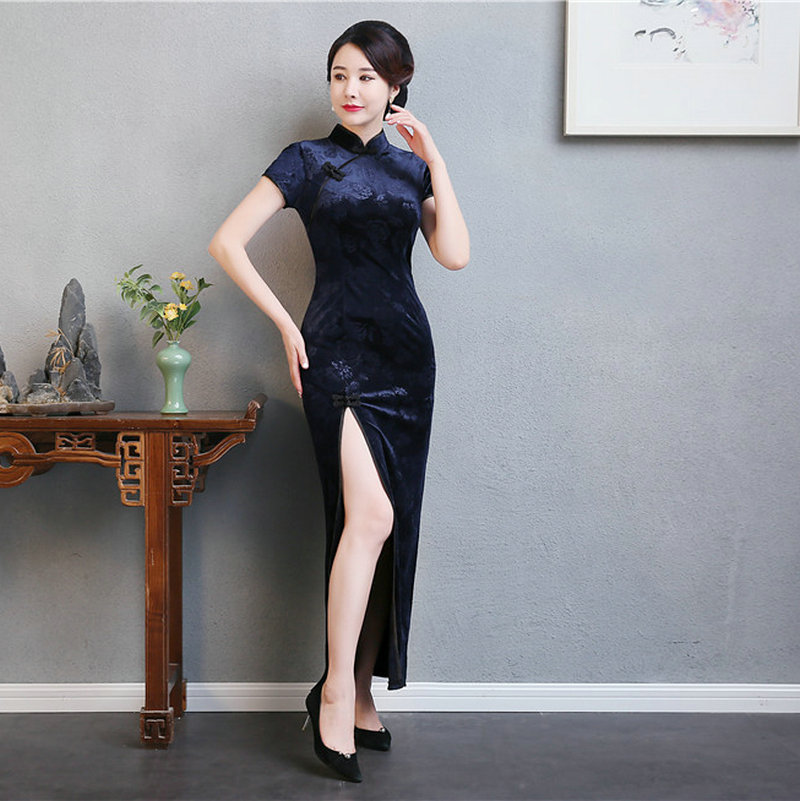 比肩演出服旗袍新款走秀高端加长款优雅中老年大码显瘦模特服装女 195