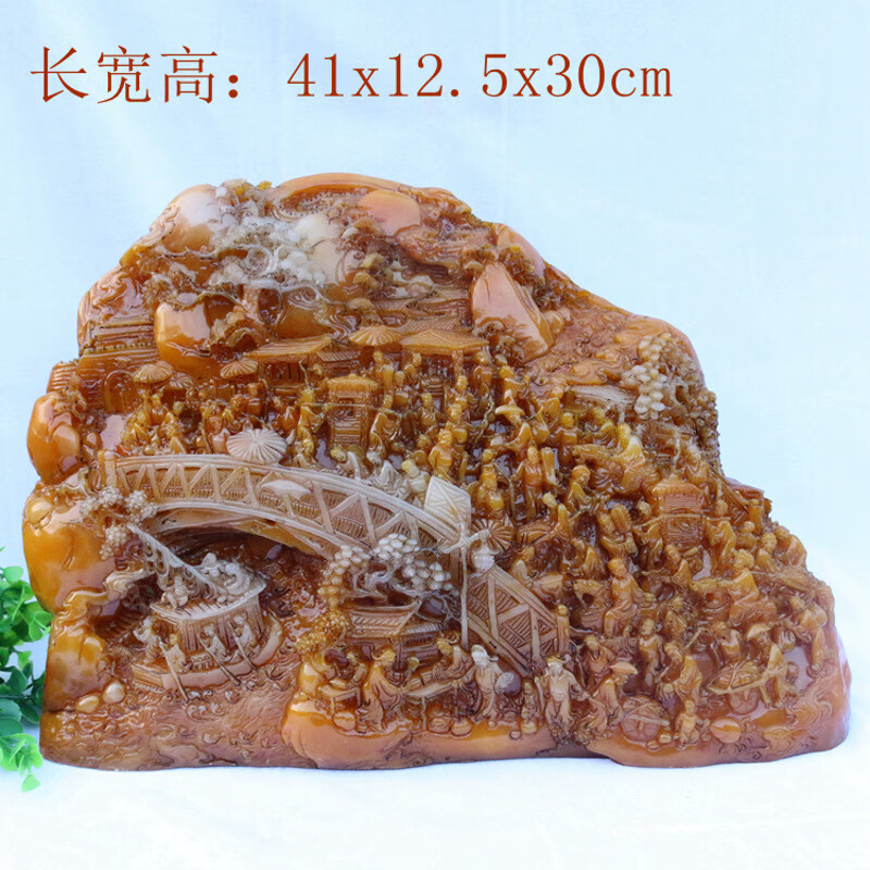 清明上河图 仿田黄石雕刻摆件 玉石蜡石黄龙玉 图片色