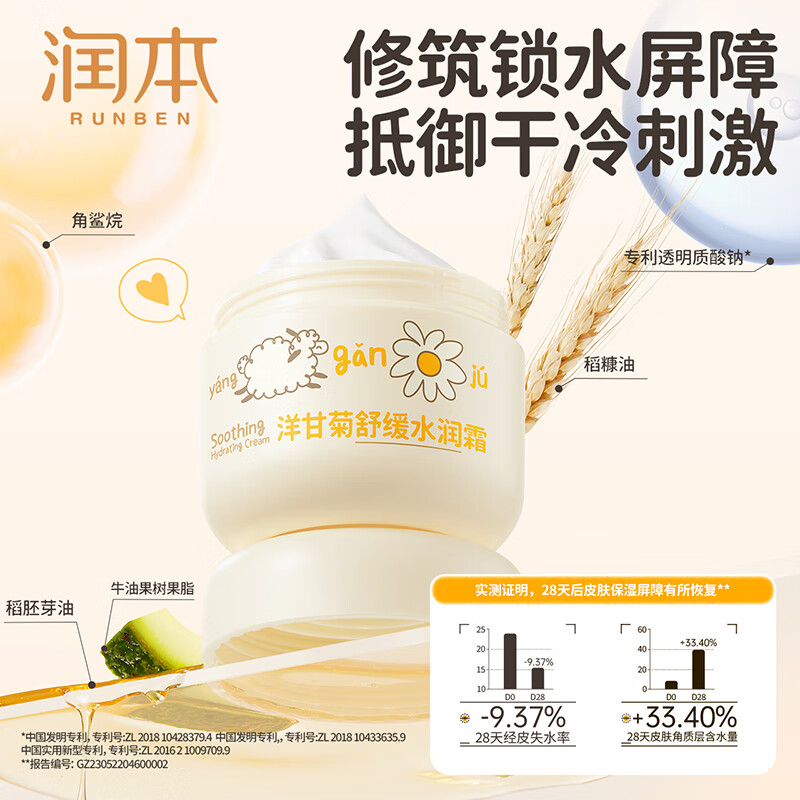 润本(RUNBEN)儿童面霜宝宝霜滋润保湿秋冬季防皴补水新生婴儿擦脸霜护肤润肤乳 舒缓水润霜 50g 2瓶 【3.0升级版】