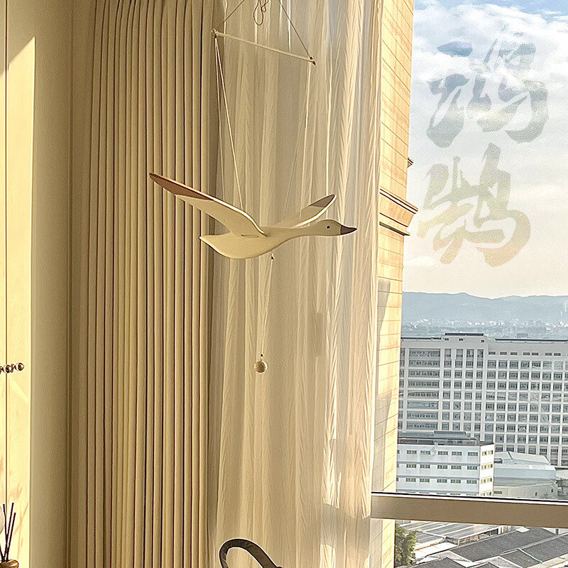 丹麦燕子空中吊饰大雁挂件会飞的海鸥平衡悬挂木制鸟装饰品