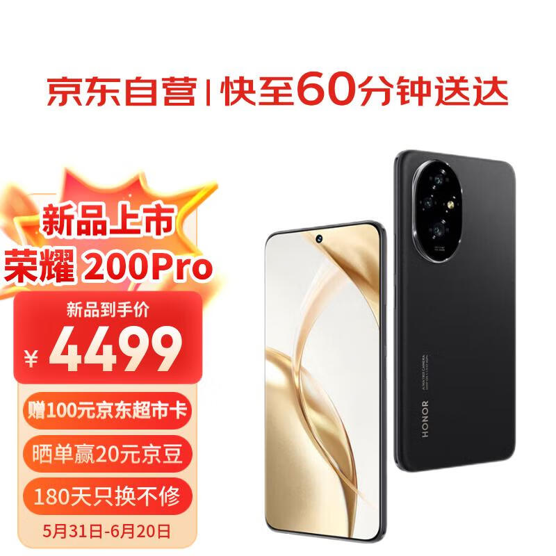 荣耀200 Pro 16GB+1TB  绒黑色 5000万雅顾光影主摄 荣耀绿洲护眼屏 第三代骁龙8s【小时达】