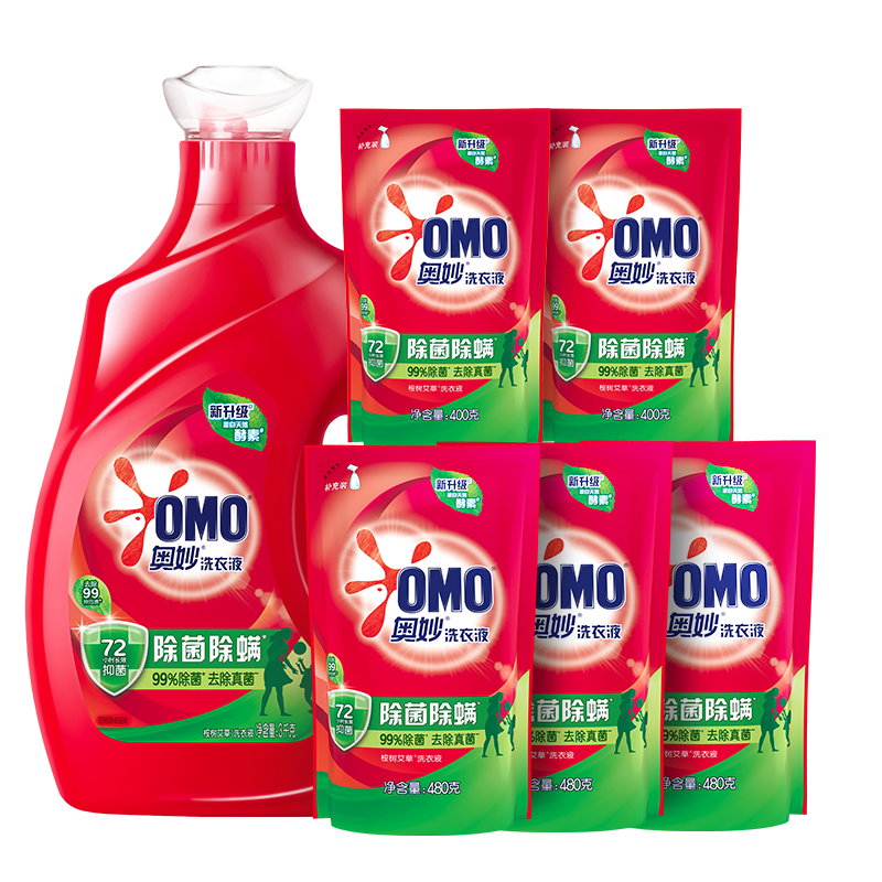奥妙（OMO）除菌除螨洗衣液 10.48斤（3KG+400G×2+480G×3） 72h抑菌 除菌除螨
