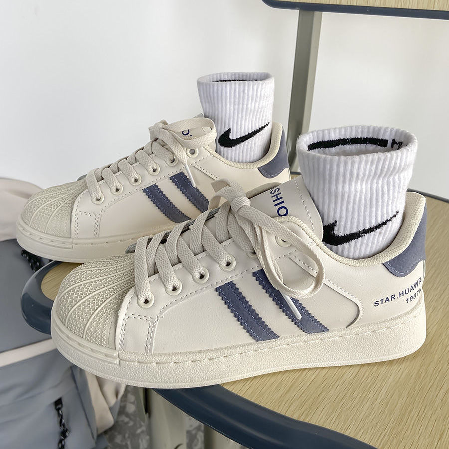 初中女生平底小白鞋平板鞋日系贝壳头小白鞋女板鞋2022新款夏季ins潮