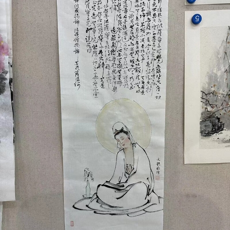 茶室禅室玄关佛堂观音装饰字画中堂条幅中国绘画水墨观音 画心本色