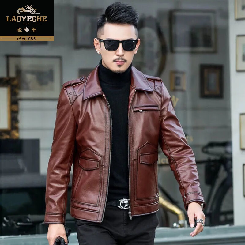 老爷车真皮皮衣男2024春秋新款海宁绵羊皮夹克机车服外套中青年短款