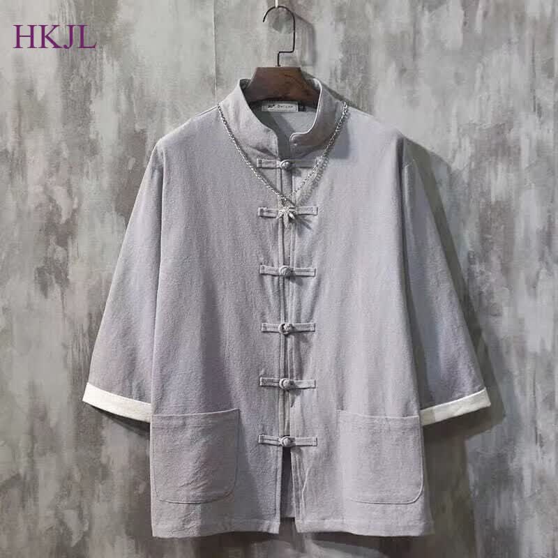 HKJL中国风亚麻套装男夏季七分袖男士棉麻汉服复古唐装唐装盘扣外套 718灰色单上衣 2XL 145-160斤使用感如何?
