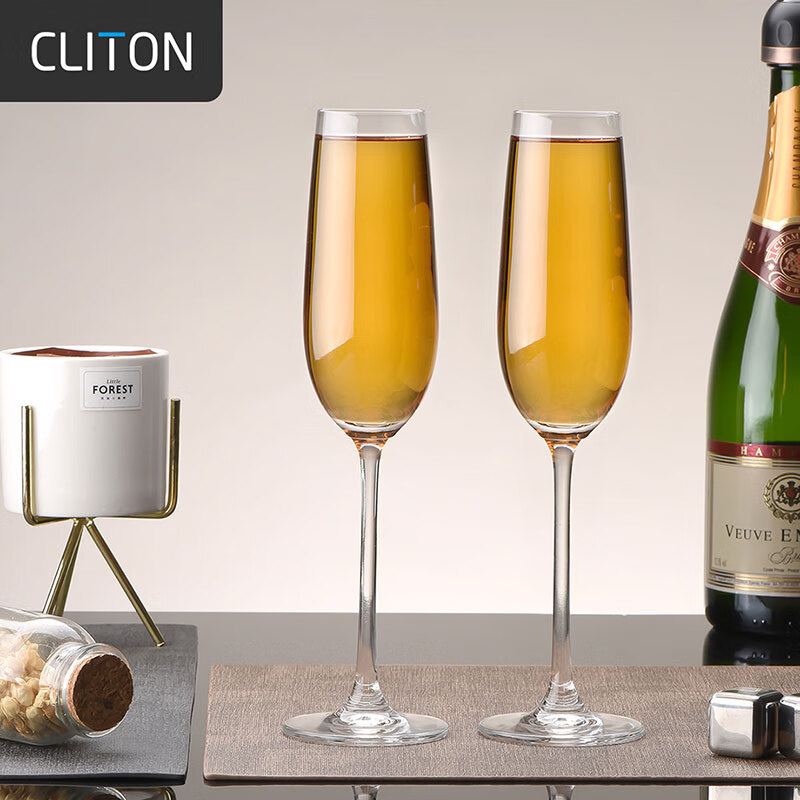 CLITON水晶香槟杯套装 欧式红酒白葡萄酒杯高脚杯一对起泡酒葡萄酒杯2支