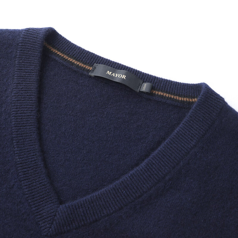 MAYOR男装 全羊绒藏青保暖V领羊绒衫 藏青 2XL （115）