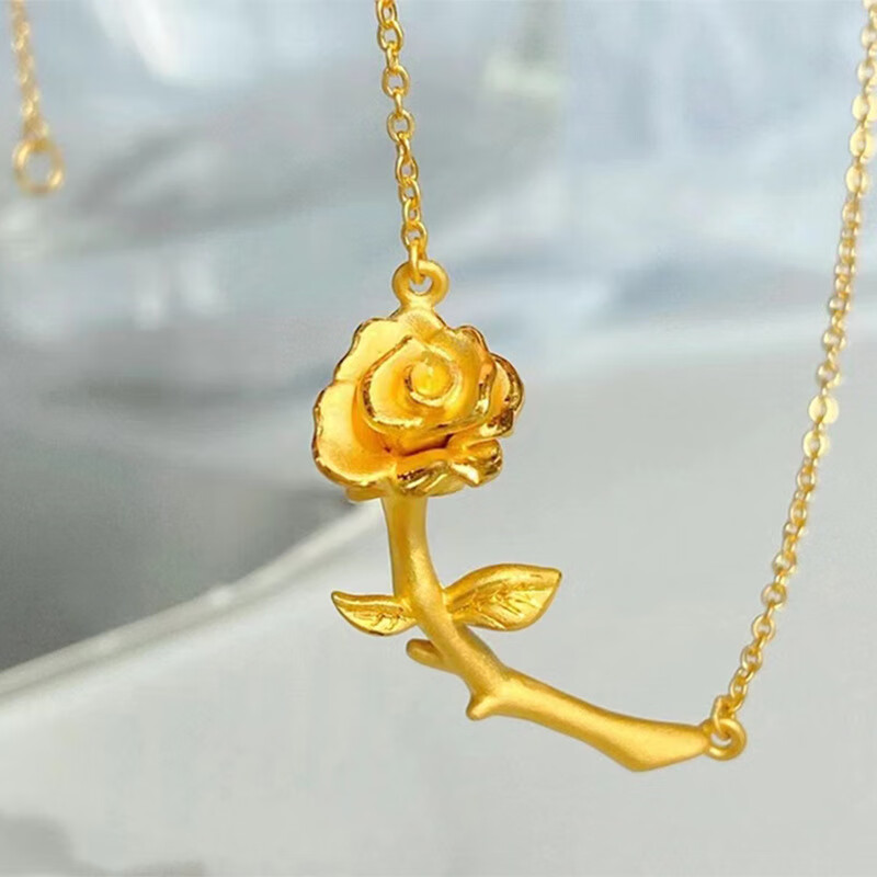 西月锦绣镀越南沙金玫瑰项链 黄铜镀金女款绽开仿玫瑰花吊坠地摊首饰